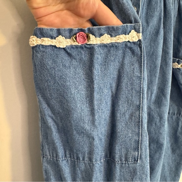 SOLDMy Michelle Vintage Blue Denim Modest Prairie Midi Button Down Dress Floral - Picture 5 of 9
